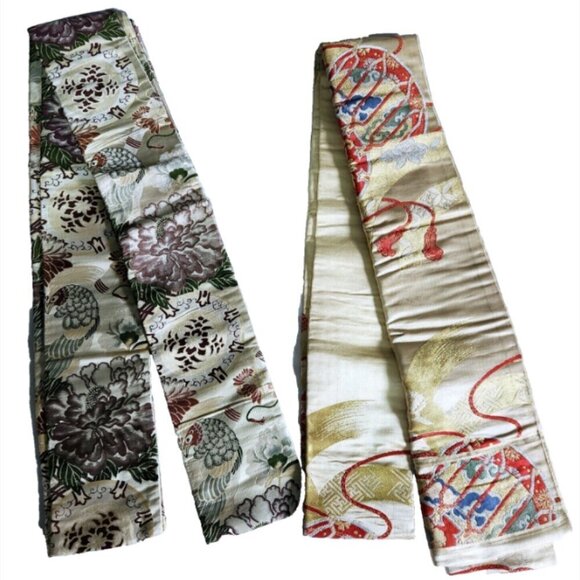 Japanese Obi for Kimono Lot of 2 Machine Embroidered Heavy Fabric Formal… - Picture 1 of 11